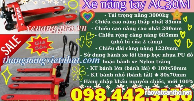 Xe nâng tay thấp 3 tấn càng rộng 685x1220mm