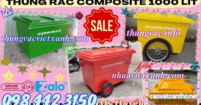 Xe thu gom rác 1000 lít nhựa composite 4 bánh xe và 3 bánh xe