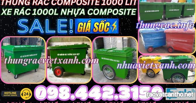 Xe thu gom rác 1000 lít nhựa composite 4 bánh xe và 3 bánh xe