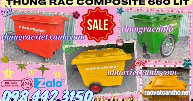 Xe thu gom rác 660 lít nhựa composite 4 bánh xe và 3 bánh xe