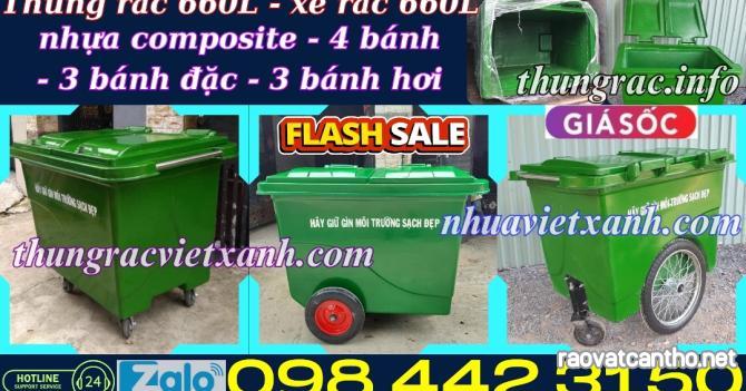 Xe thu gom rác 660 lít nhựa composite 4 bánh xe và 3 bánh xe